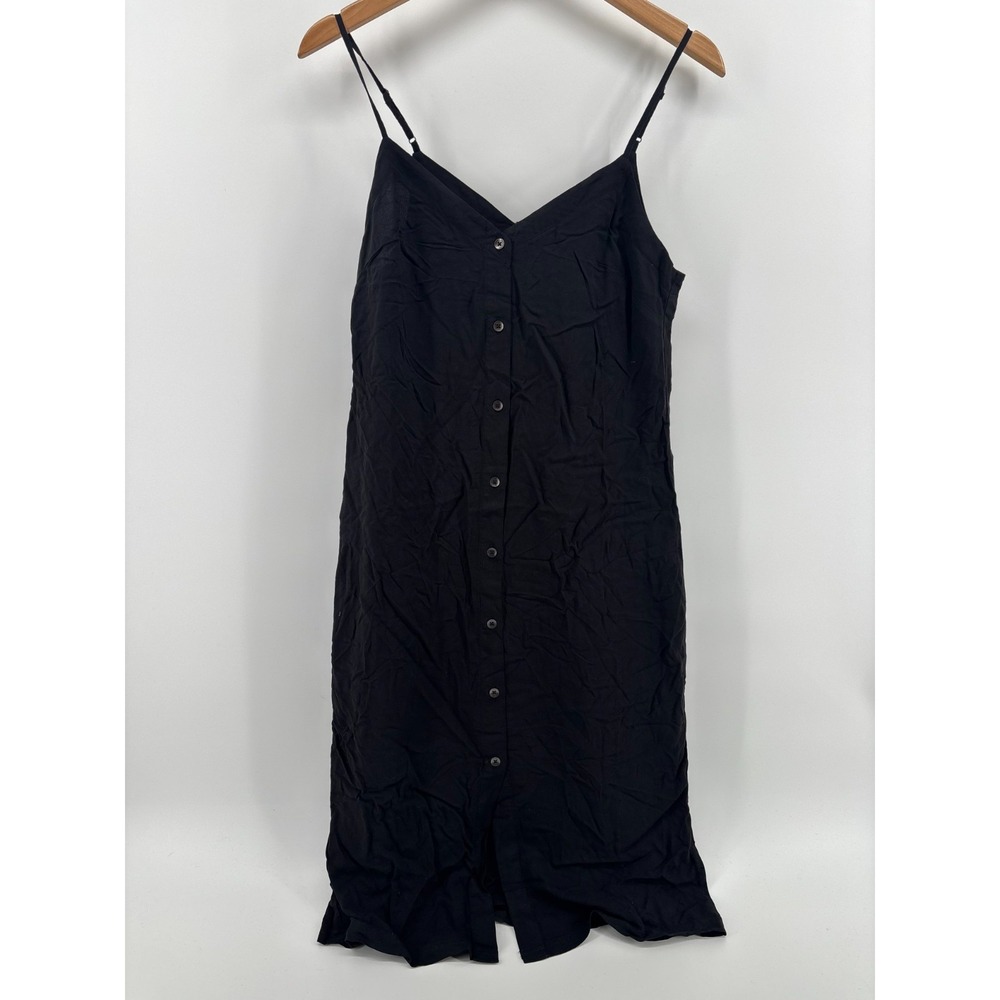 7 For All Mankind Button Front Dress Womens Black Spaghetti Straps XS RS1571L300